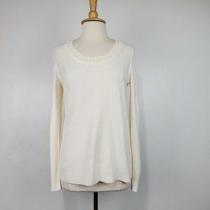 Laura Scott Cream Embellished Neckline Pullover Classic Sweater Size M